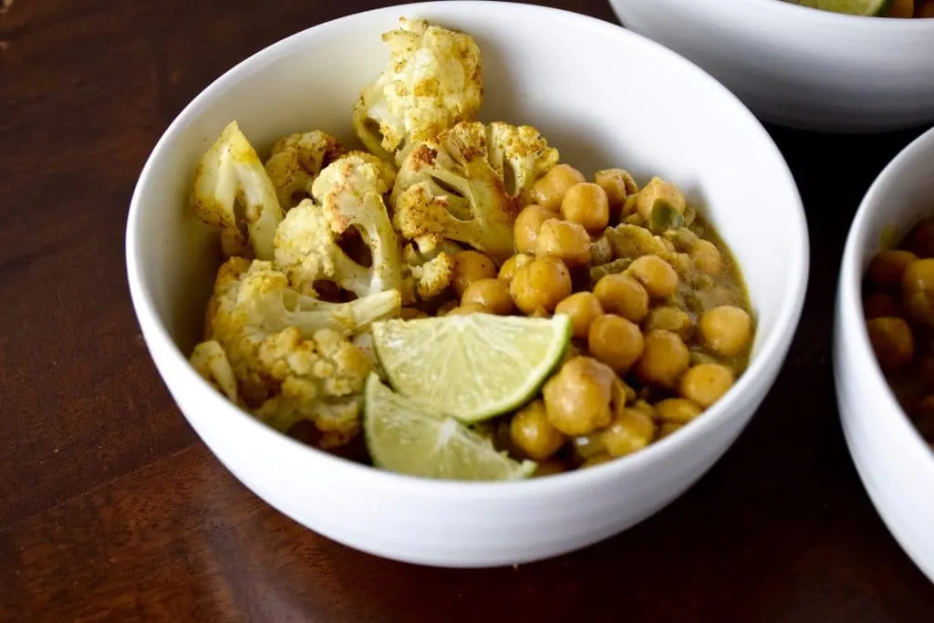 golden chickpeas and curry roasted cauliflower