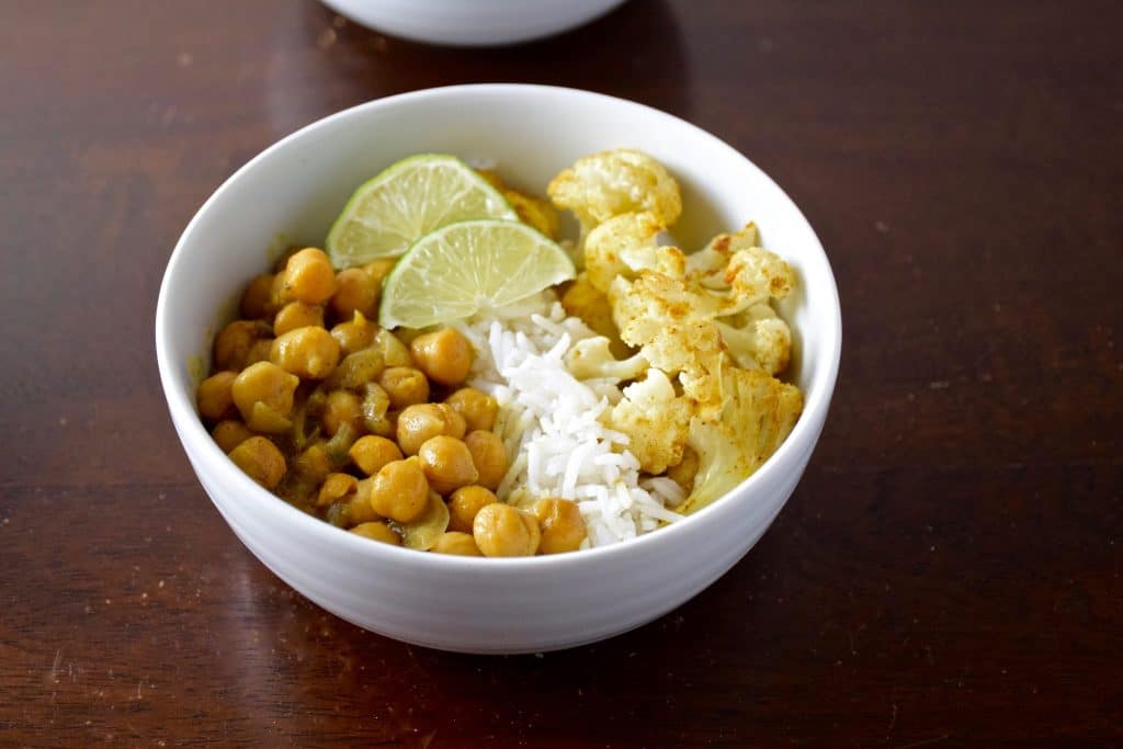 golden chickpeas and curry roasted cauliflower