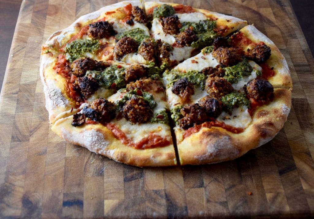 Vegan Meatball Pesto Pizza