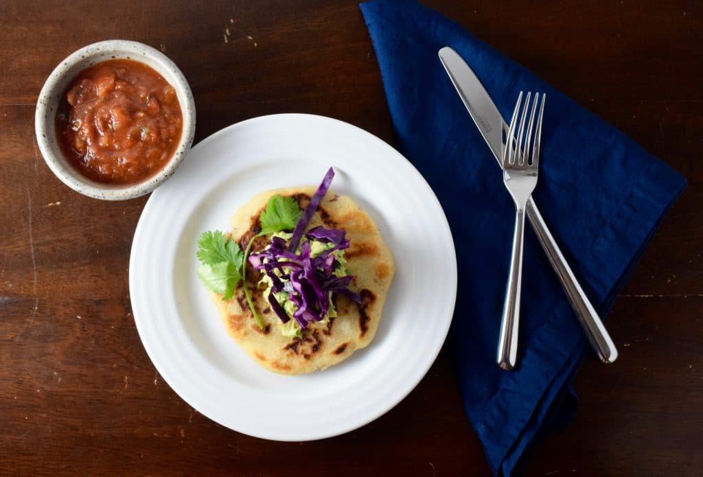 Vegan refried bean and jalapeño cheese pupusa