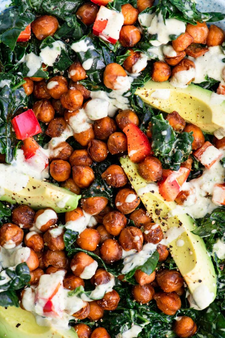 Kale Salad with Roasted Jalapeño Dressing • The Curious Chickpea