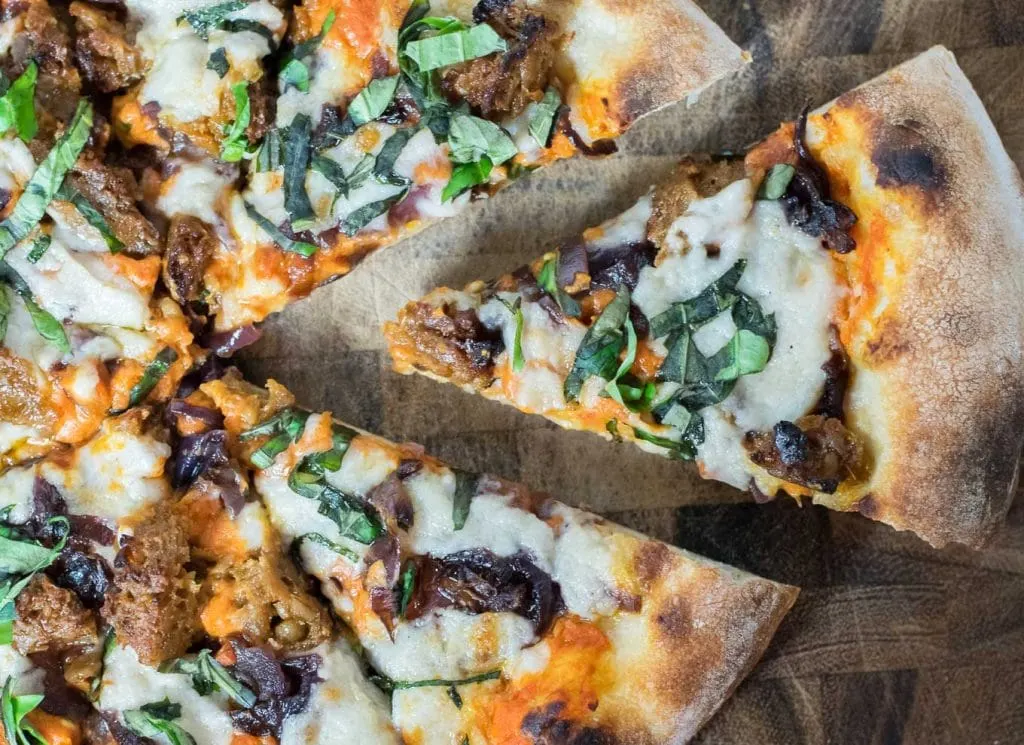 Vegan Cheeseburger Pizza Vodka Sauce Caramelized Onions