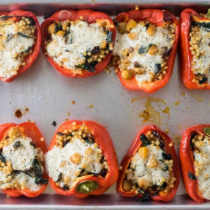 chickpea and couscous stuffed red bell peppers