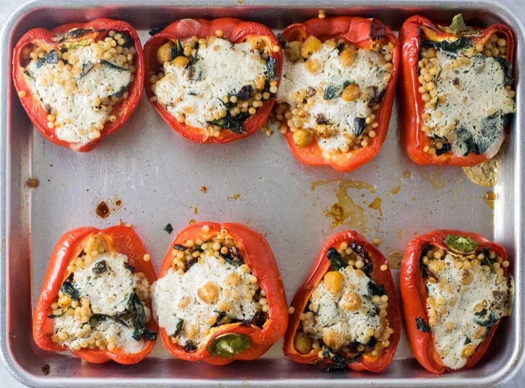 chickpea and couscous stuffed red bell peppers