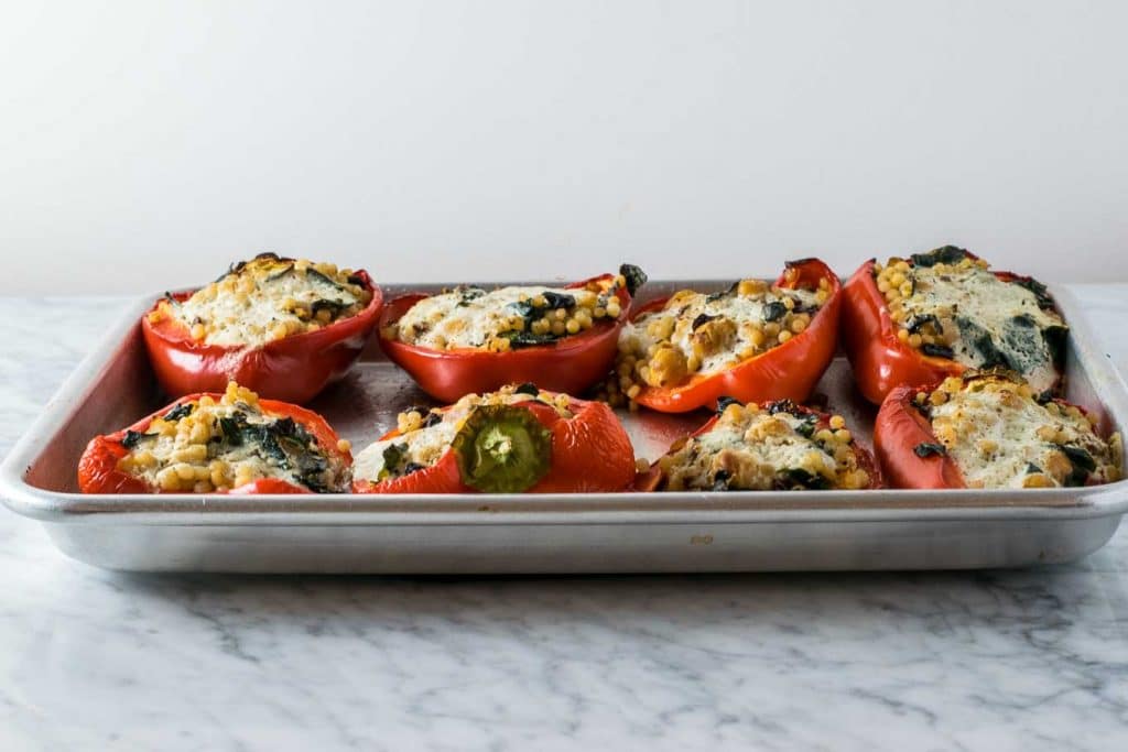 chickpea and couscous stuffed red bell peppers