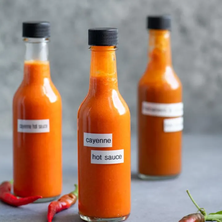 three bottles of homemade hot sauce