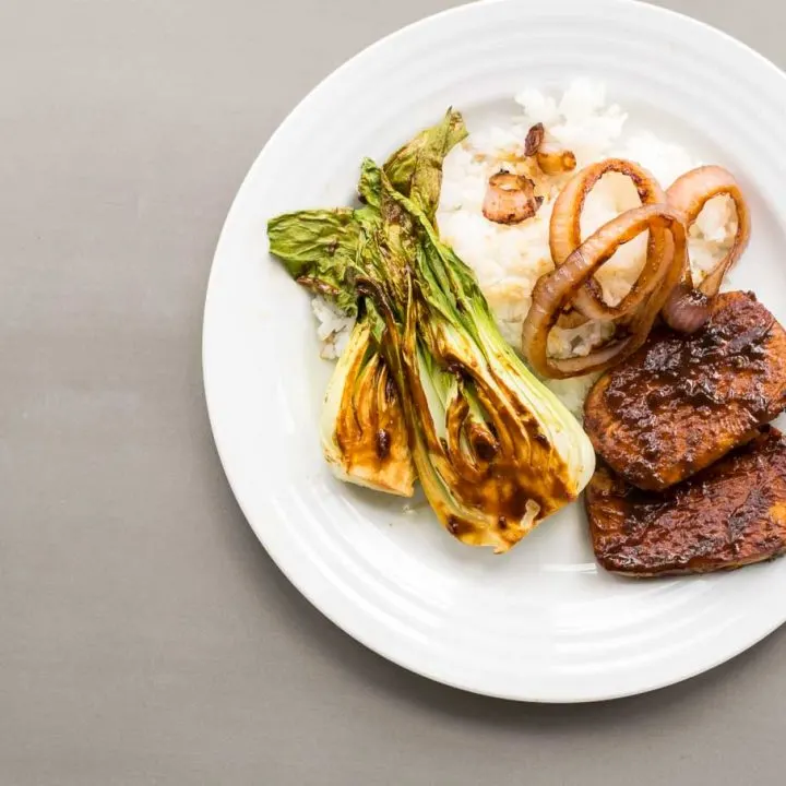 miso-hoisin glazed tofu and baby bok choy