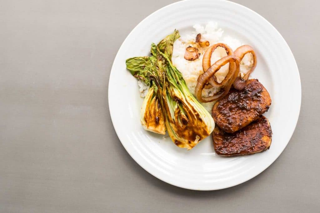 miso-hoisin glazed tofu and baby bok choy