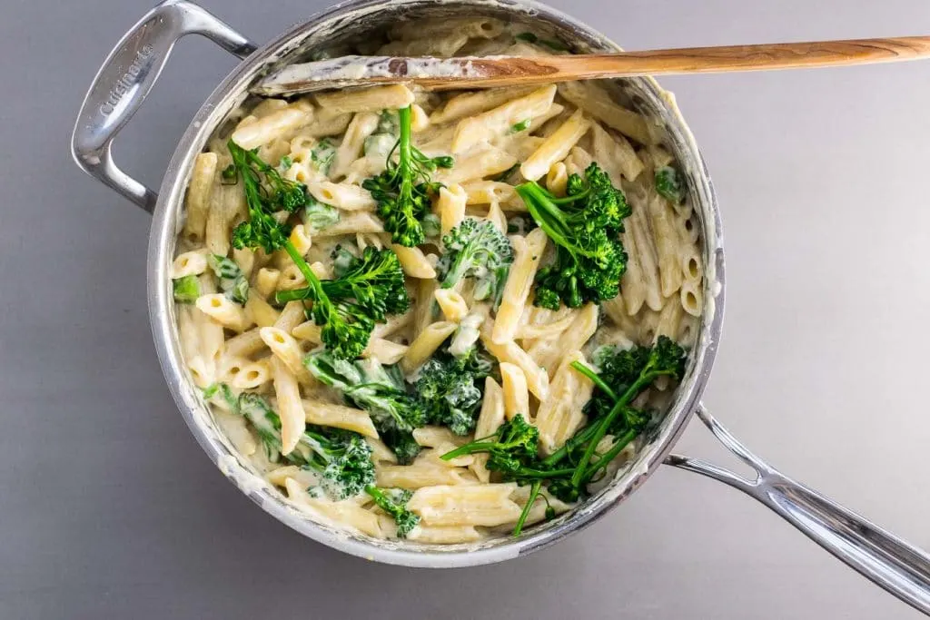 penne white wine cream sauce broccolini