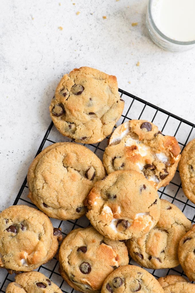 cookies piled on cooling rack