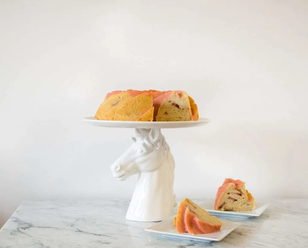 vegan almond rhubarb bundt cake