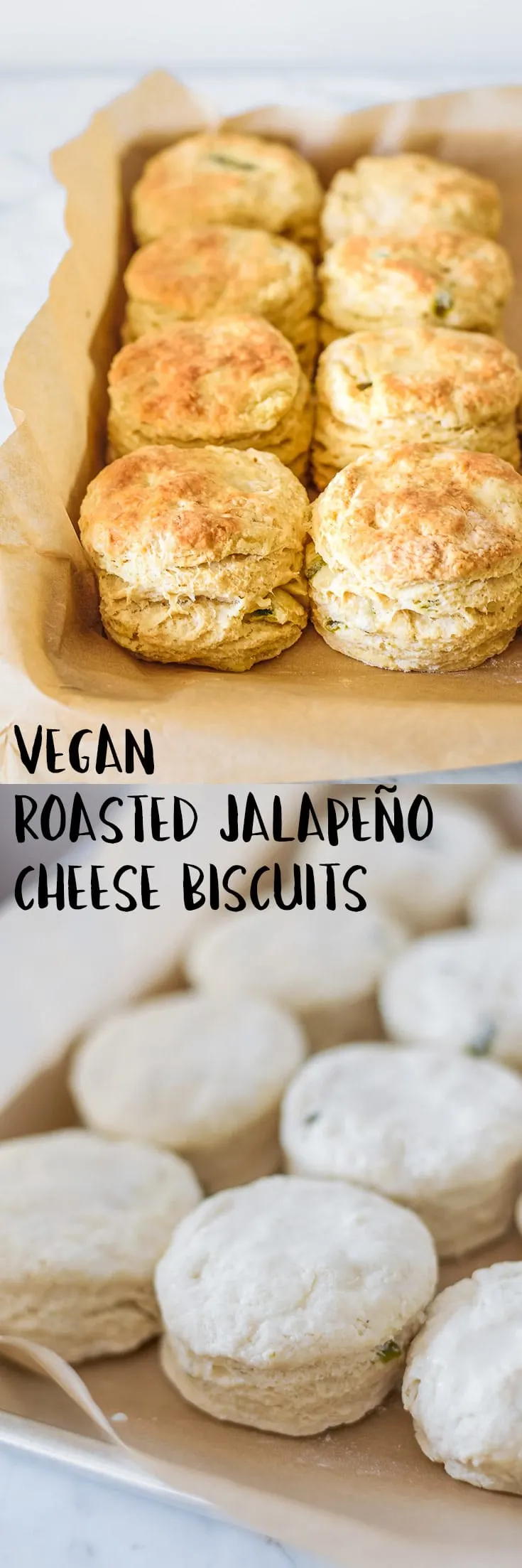 The best, flakiest, tallest, most beautifully layered biscuits you've ever seen are vegan and stuffed with homemade roasted jalapeño cheese. | thecuriouschickpea.com #vegan #biscuits #veganbrunch