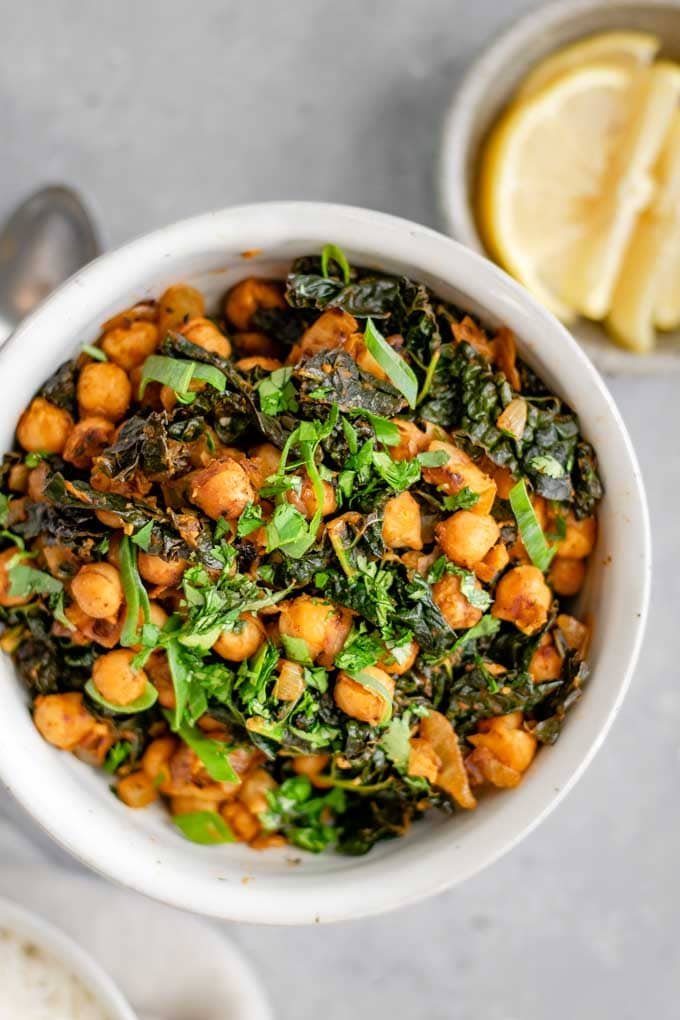 Indian spiced chickpeas and greens