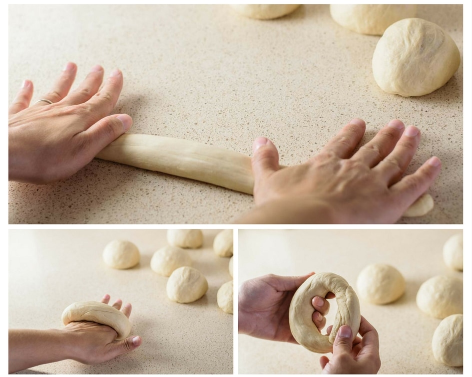 shaping bagels with rope and roll method