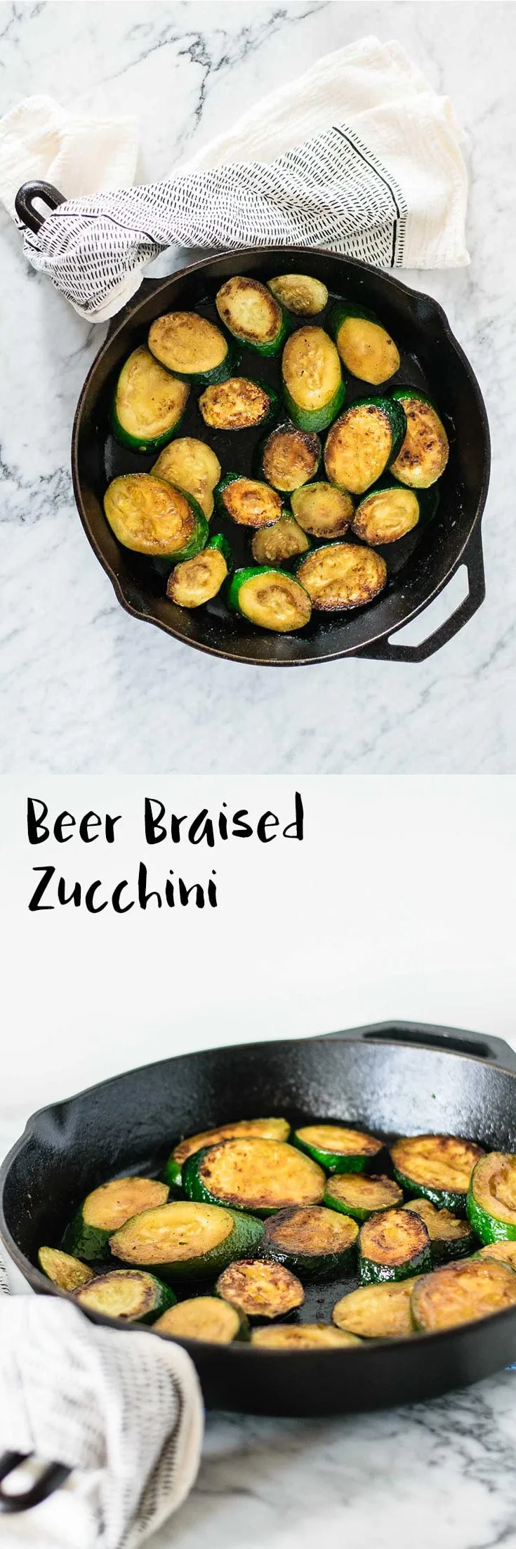 Beer braised zucchini is quick to make and delicious, only has 4 ingredients, and is the perfect accompaniment for so many summertime meals! | thecuriouschickpea.com