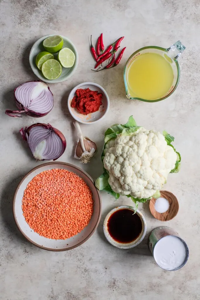 ingredients for red curry lentil soup