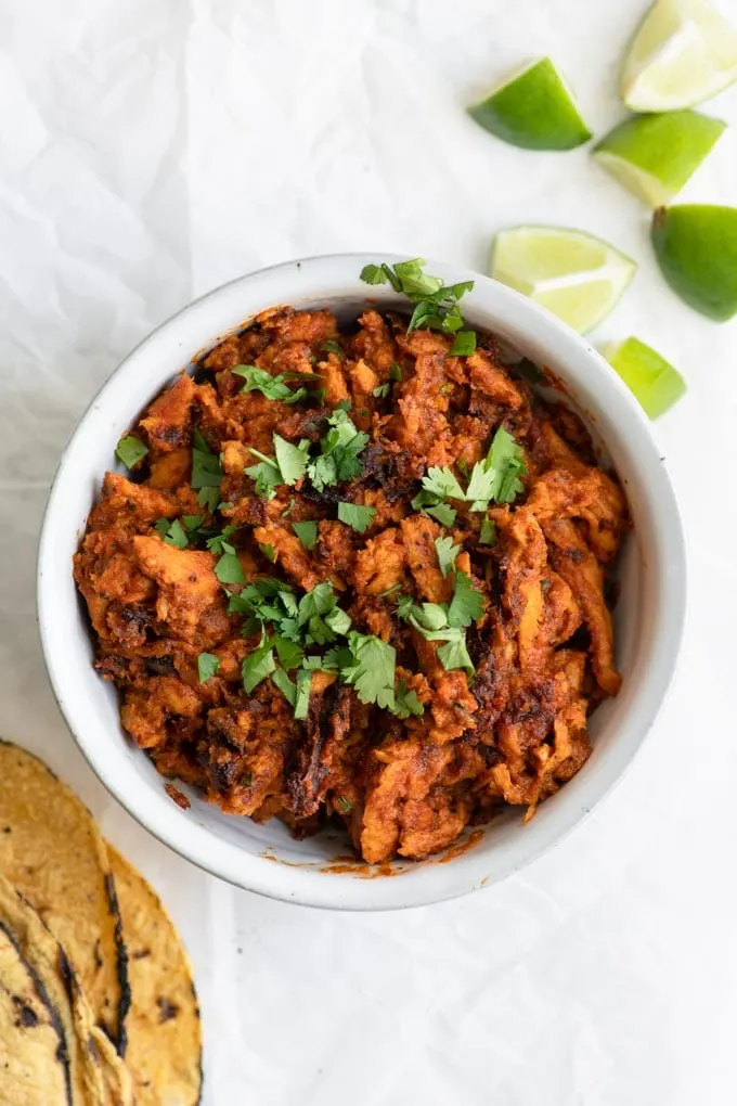 vegan tinga soy curls and warmed tortillas