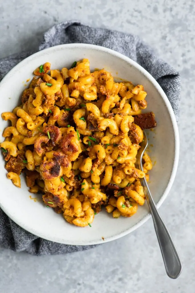 vegan mac and cheese in bowl