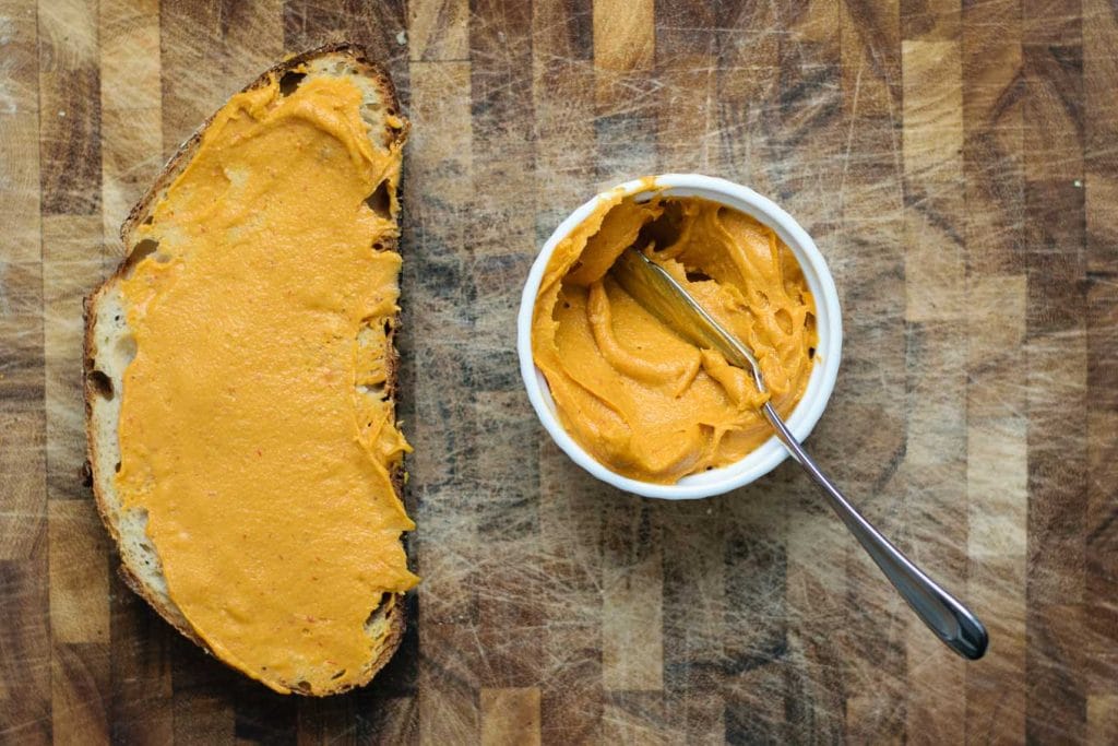 vegan chipotle cheese spread on toast