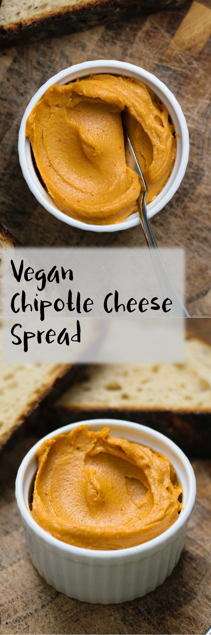 This vegan chipotle cheese spread is a delicious smokey cashew-based and ultra creamy cheese. It's quick and easy to make and is perfect for spreading on toast or crackers! | thecuriouschickpea.com #vegancheese