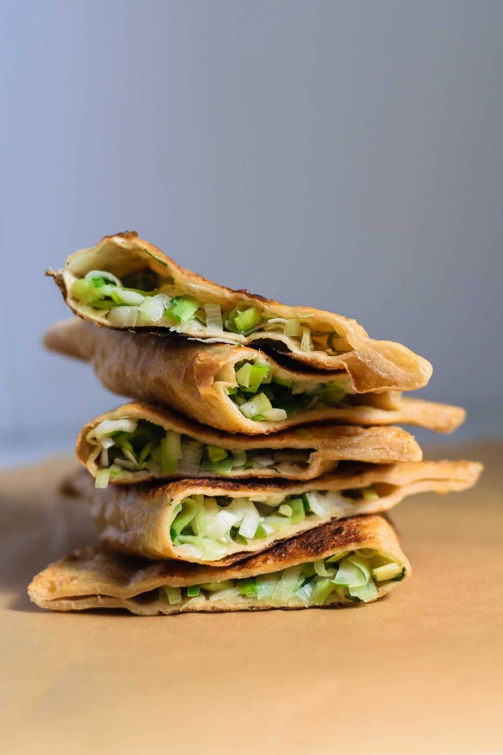 leek bolani cut in half and stacked