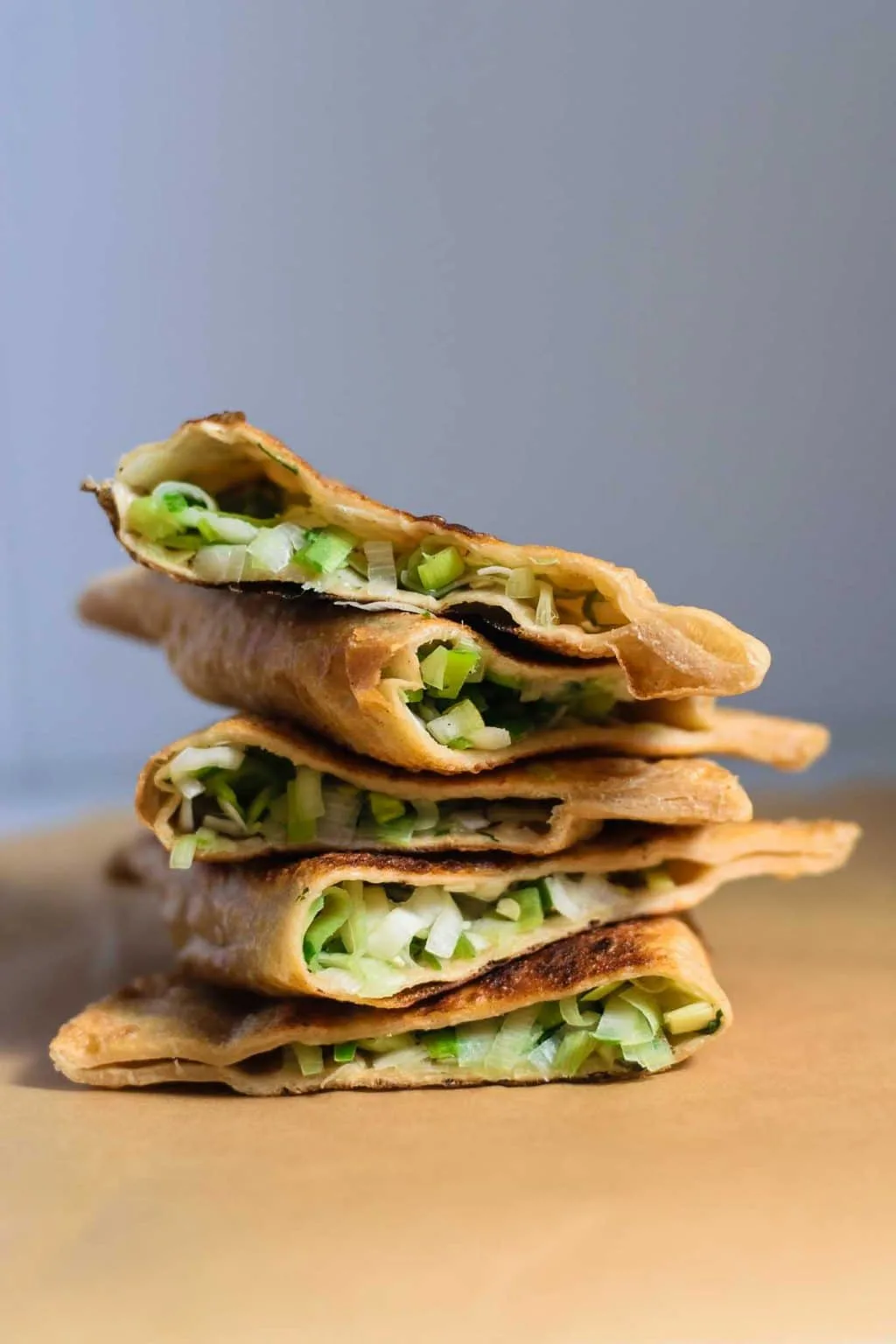 leek bolani cut in half and stacked