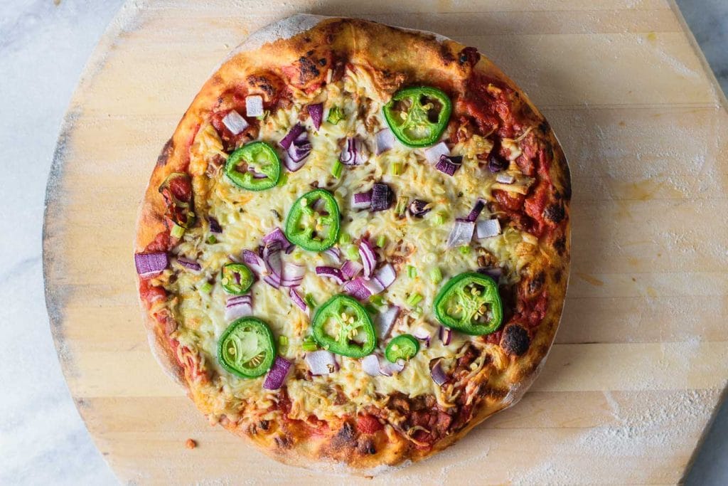 vegan mexican pizza just baked
