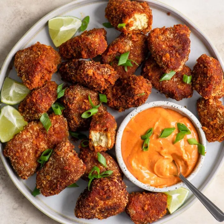 vegan tempeh wings with gochujang mayo for dipping