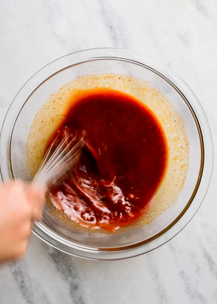 gochujang marinade being whisked smooth