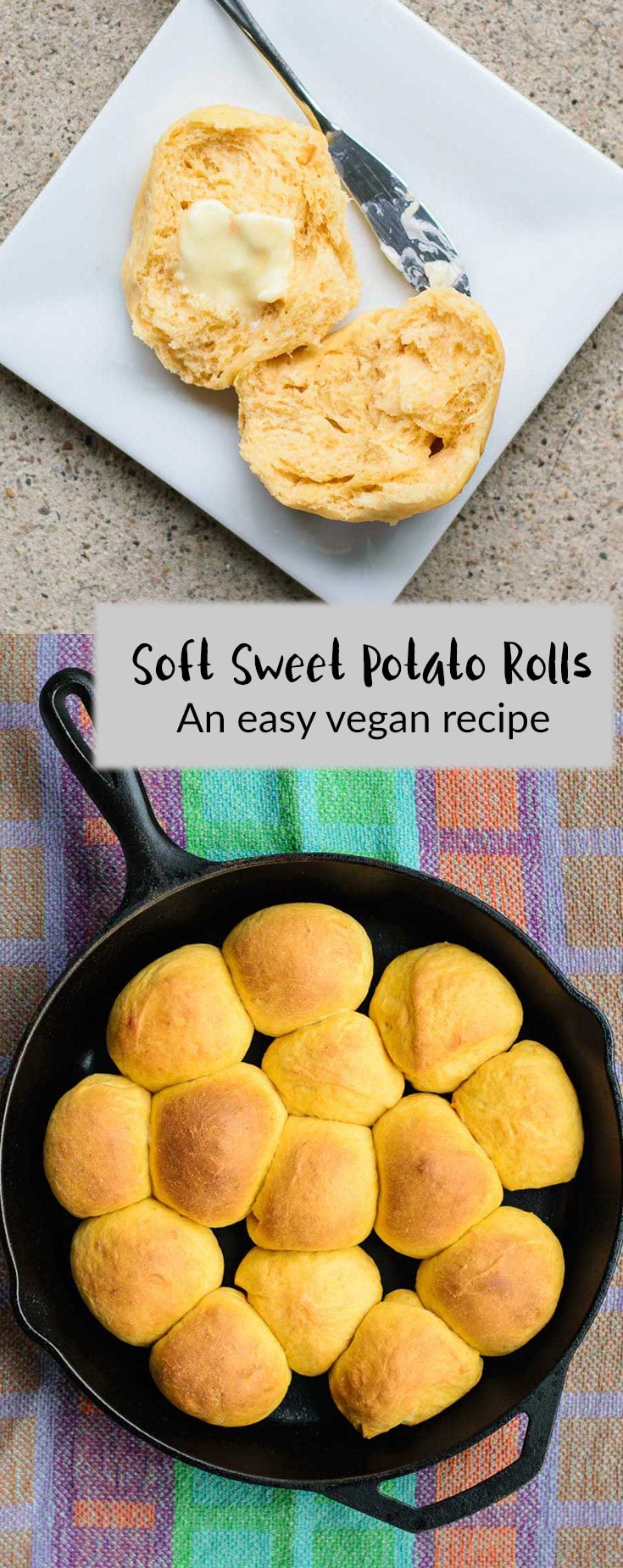 Sweet Potato Dinner Rolls | Beautifully orange-hued, soft and tender dinner rolls are made with mashed sweet potatoes and perfect accompaniment for any feast. These soft rolls are vegan easy to make, with just 3 minutes of kneading! | thecuriouschickpea.com #vegan #bread #baking #rolls