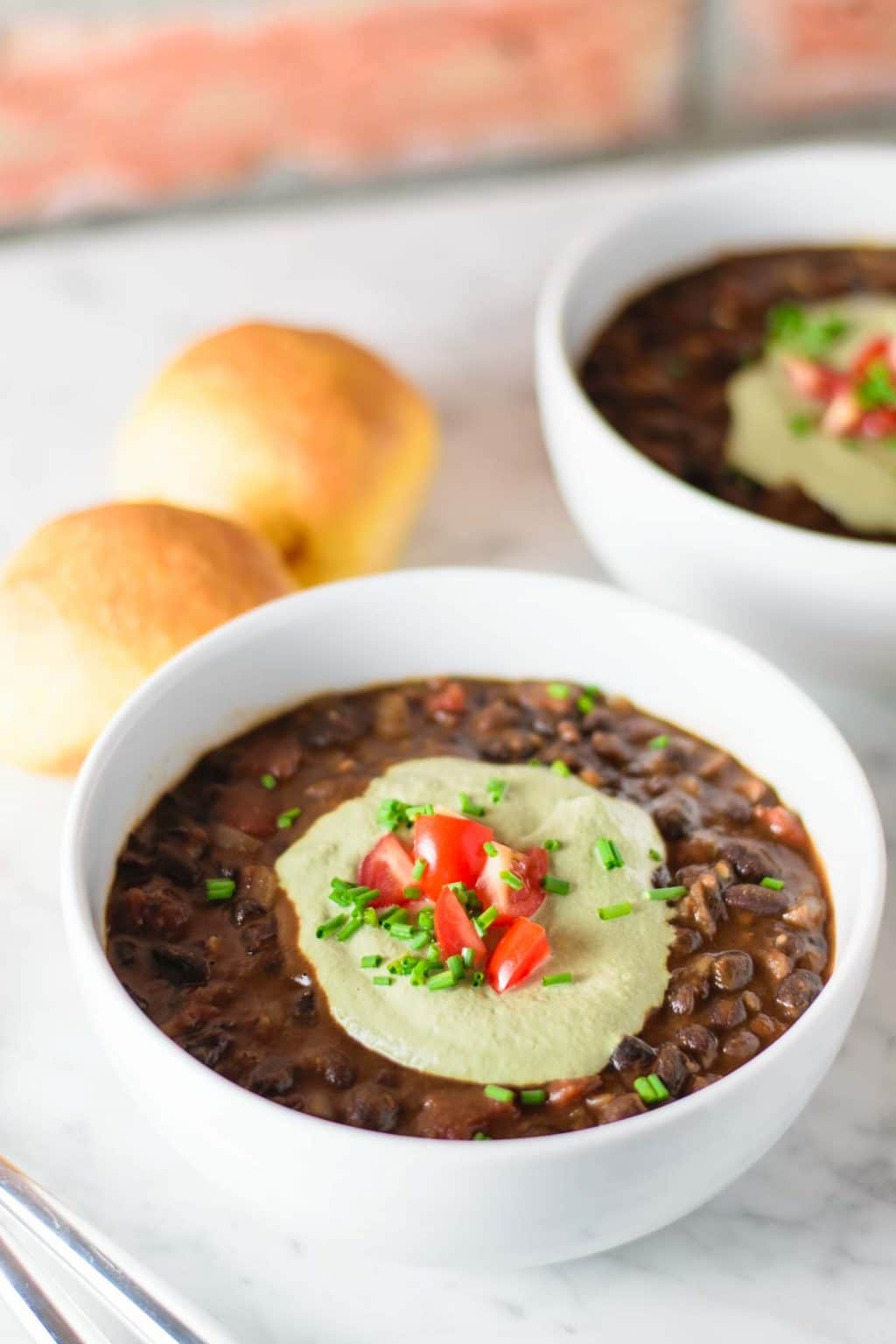 black bean soup with pepita lime cream