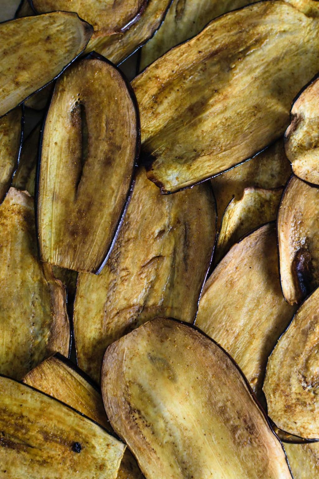 closeup of madras curry marinated eggplant