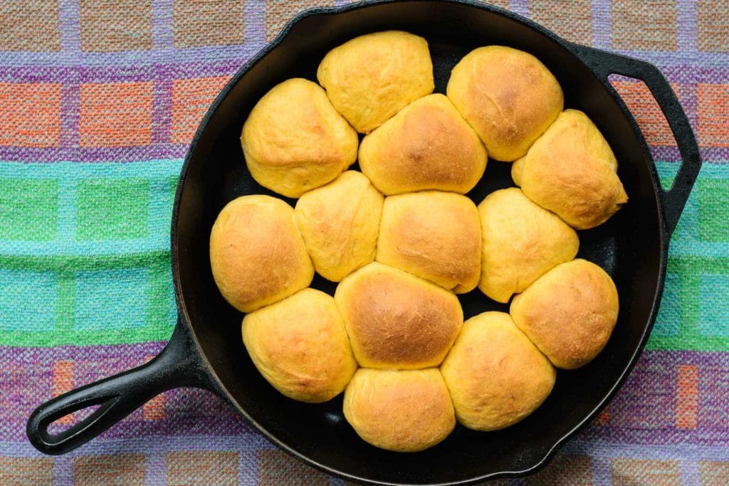 vegan sweet potato rolls baked in cast iron