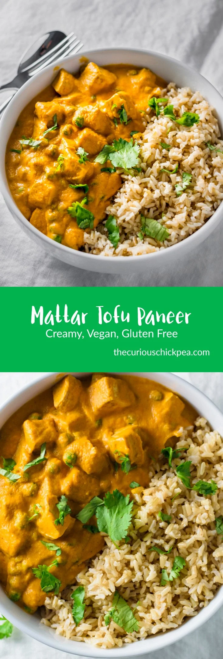 Mattar Tofu Paneer | Vegan and Gluten Free. A garam masala spiced tomato sauce is made creamy with cauliflower and coconut milk and is simmered with tofu and green peas for a delicious, medium spicy, Indian dish reminiscent of mattar paneer. | thecuriouschickpea.com #vegan #glutenfree