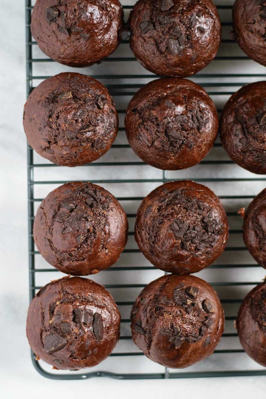 vegan double chocolate banana muffins
