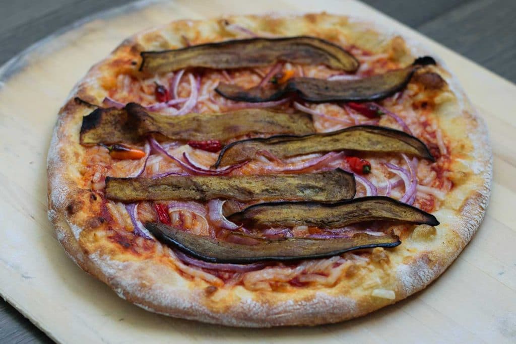 vegan curried eggplant pizza