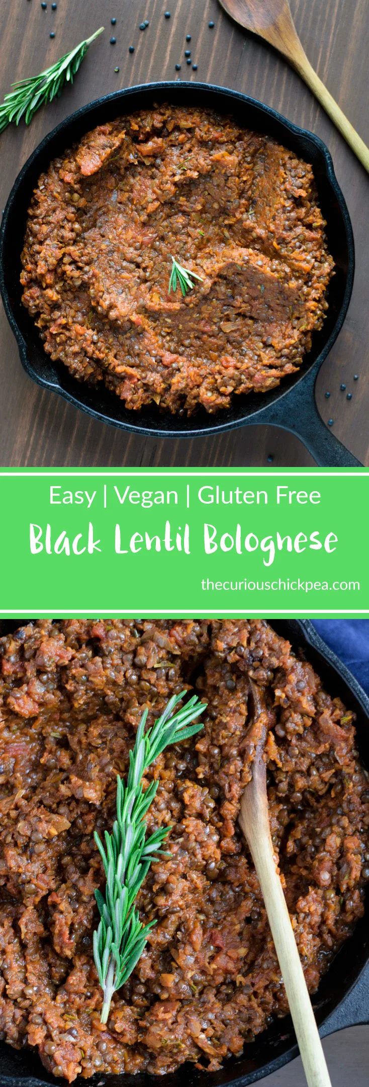 Black Lentil Bolognese | Easy, vegan, gluten free. This bolognese uses black lentils for a meaty texture, and is slowly simmered to bring out the deepest and richest flavors from the sauce. It's even better on the second day! | thecuriouschickpea.com #vegan #bolognese