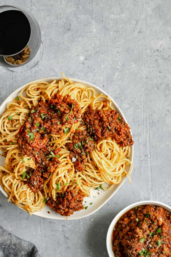 vegan black lentil bolognese