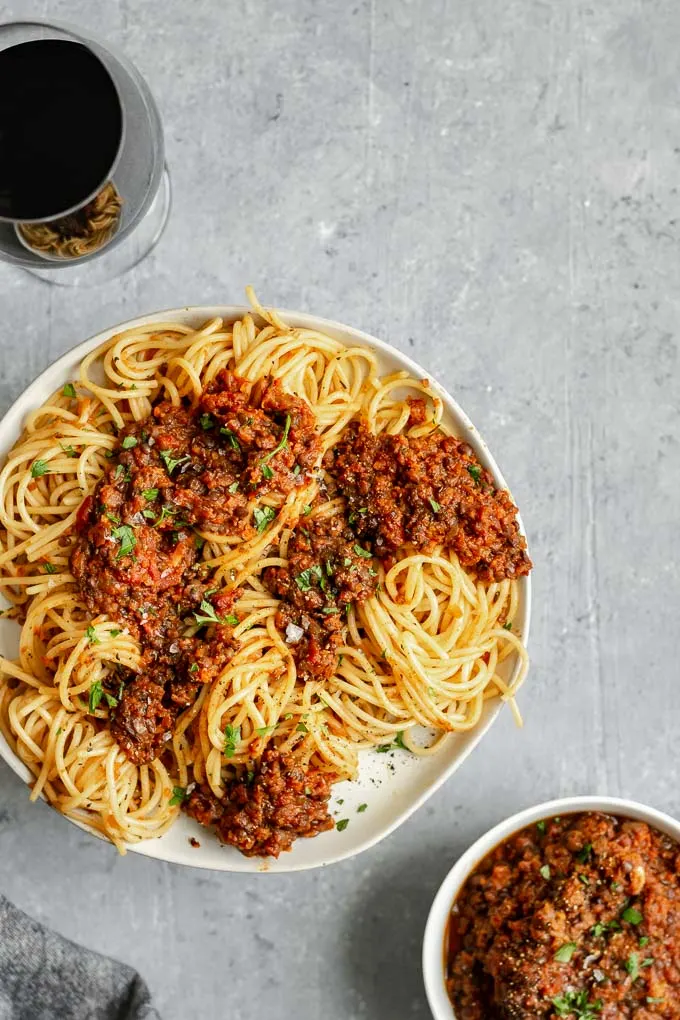 vegan black lentil bolognese