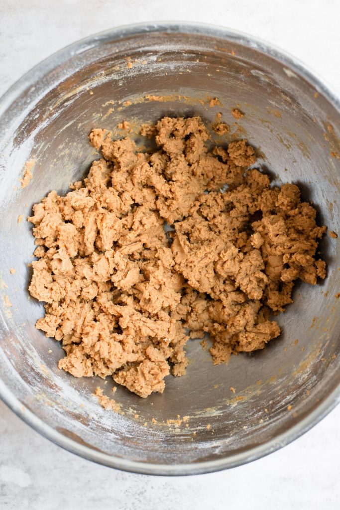 wishing cookie dough in mixing bowl after beating in flour