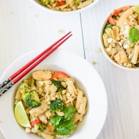 Green Curry Noodles with Broccoli and Mushrooms