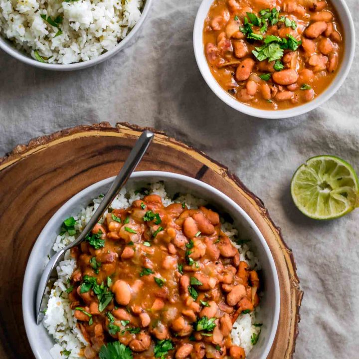 Mexican Pinto Beans and Tomatillo Cilantro Lime Rice