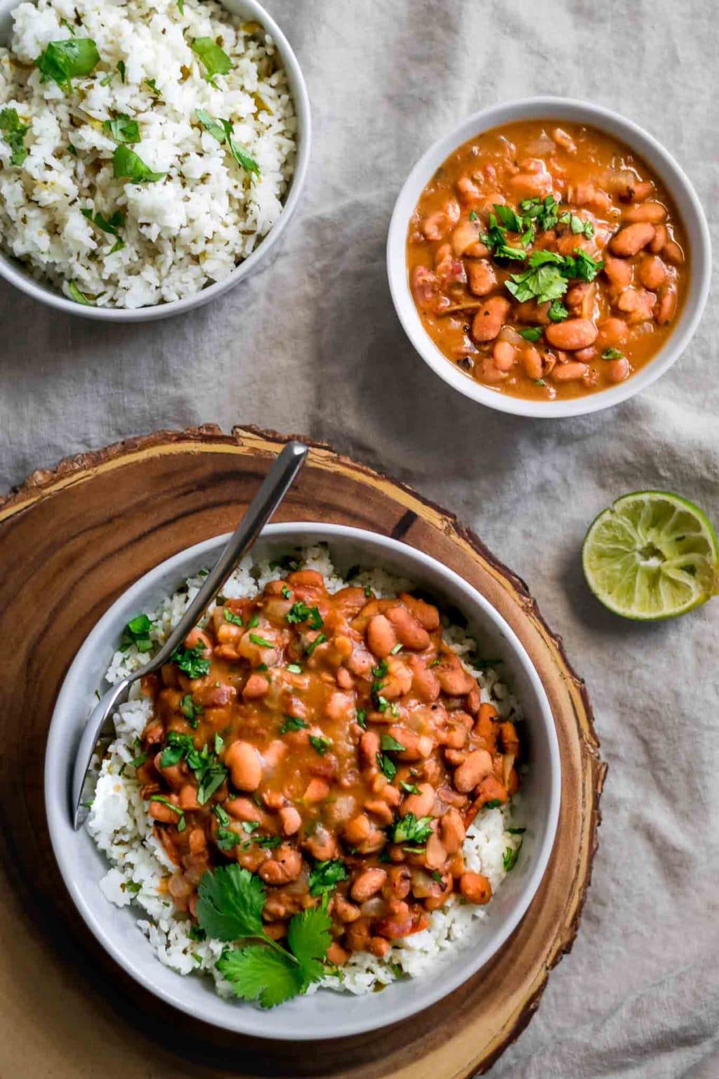 Mexican Pinto Beans and Tomatillo Cilantro Lime Rice