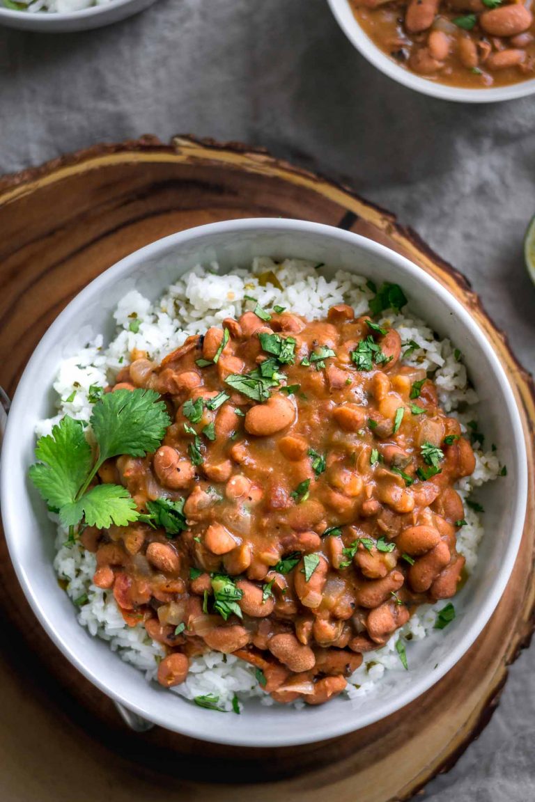Mexican Pinto Beans and Tomatillo Cilantro Lime Rice • The Curious Chickpea
