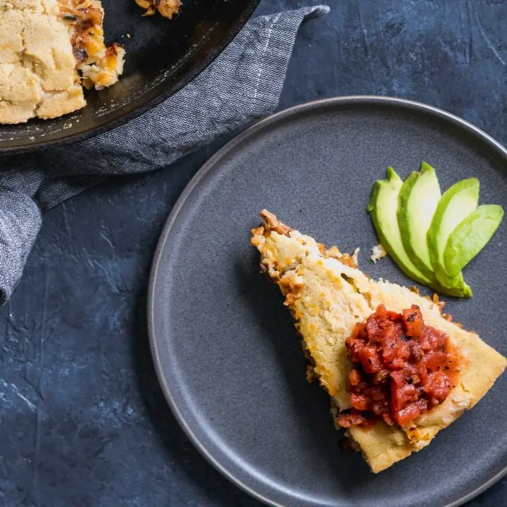 Vegan Chipotle Seitan and Cheese Tamale Skillet Pie