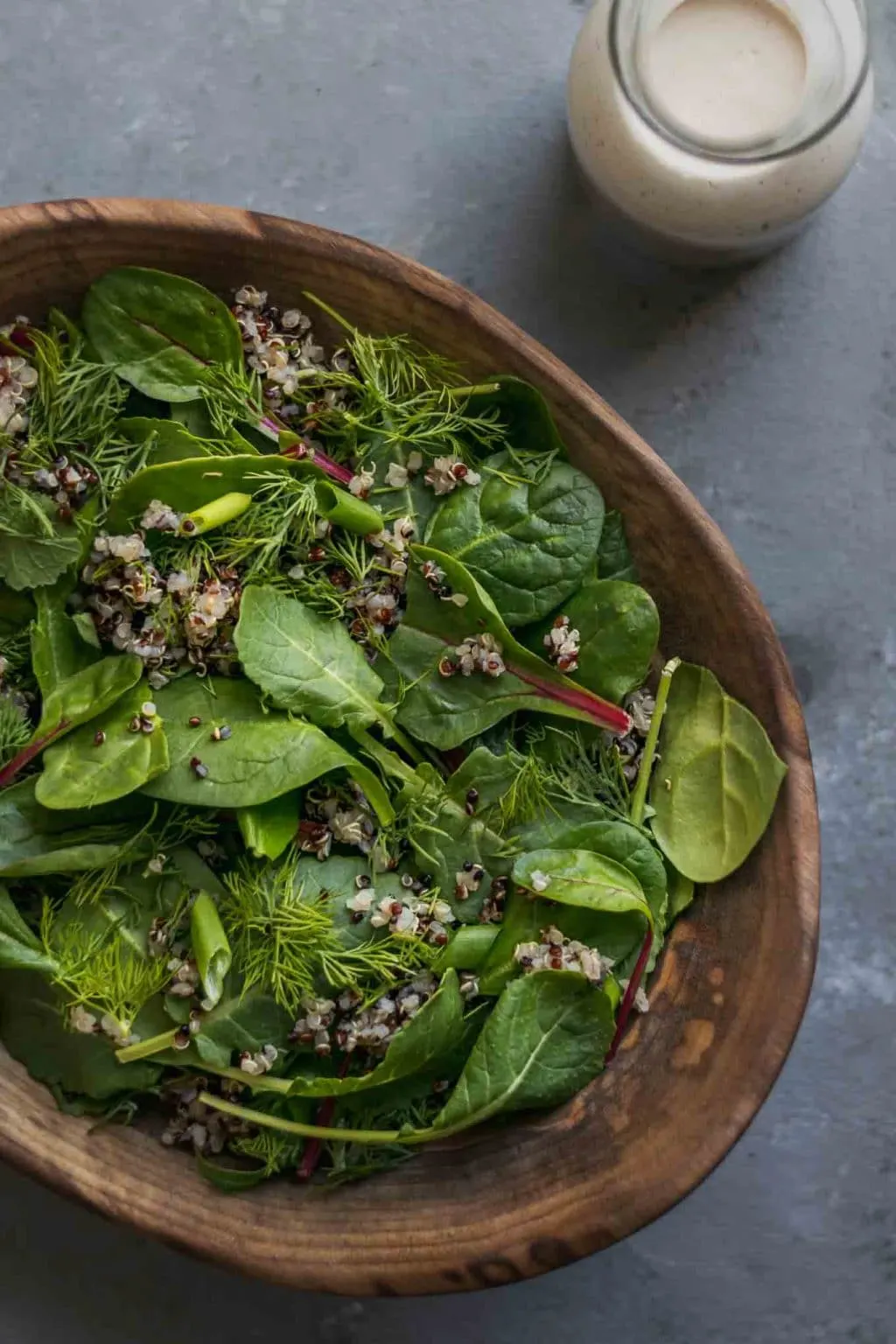 Quinoa Dill and Baby Greens Salad with Creamy Lemon Tahini-Yogurt Dressing