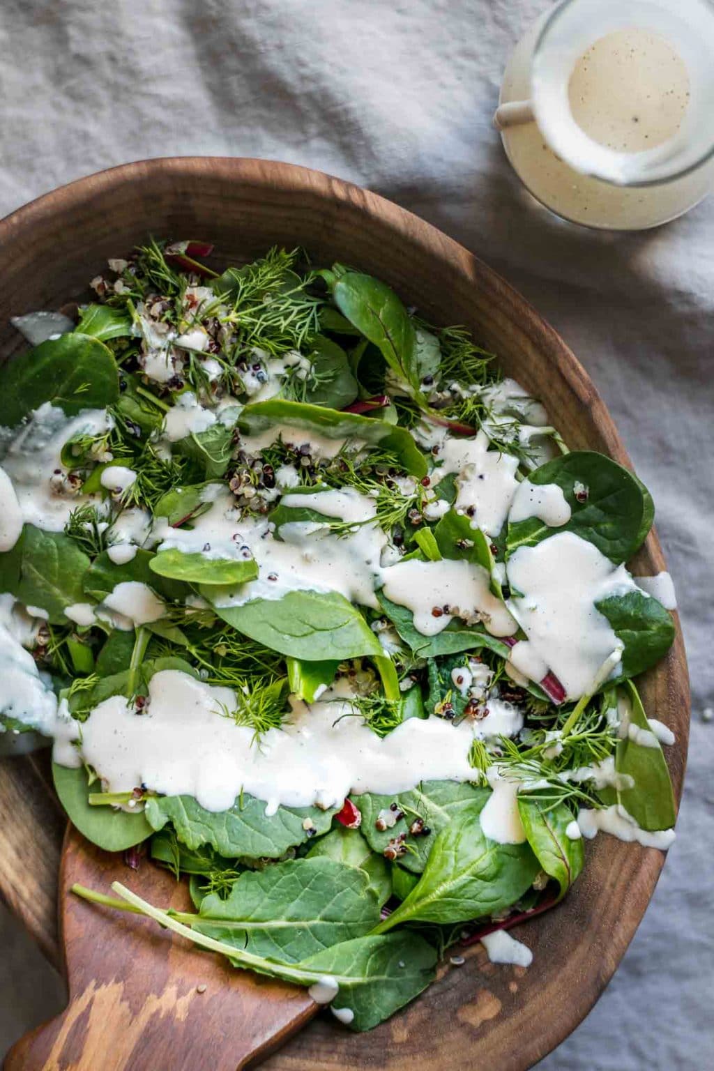 Quinoa Dill and Baby Greens Salad with Creamy Lemon Tahini-Yogurt Dressing