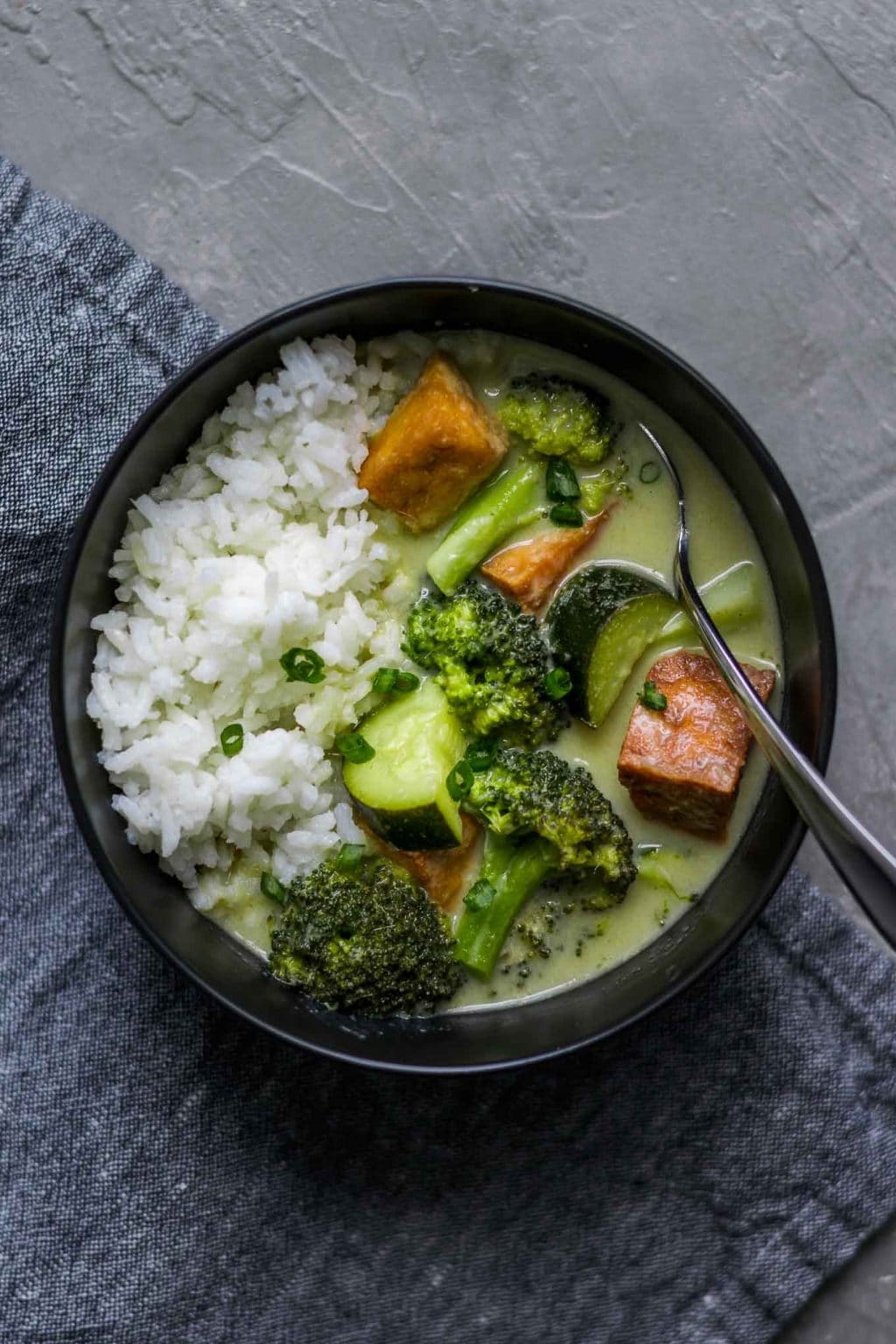 Vegan Thai Green Curry with Tofu, Broccoli, and Zucchini