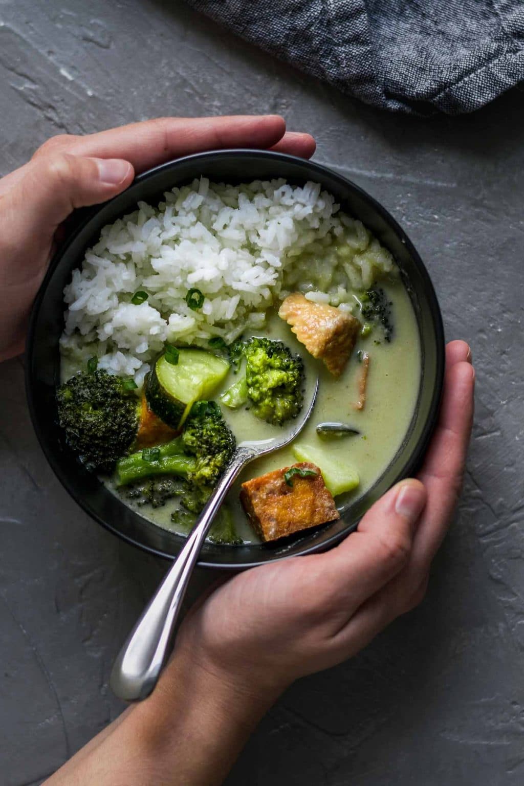Vegan Thai Green Curry with Tofu, Broccoli, and Zucchini
