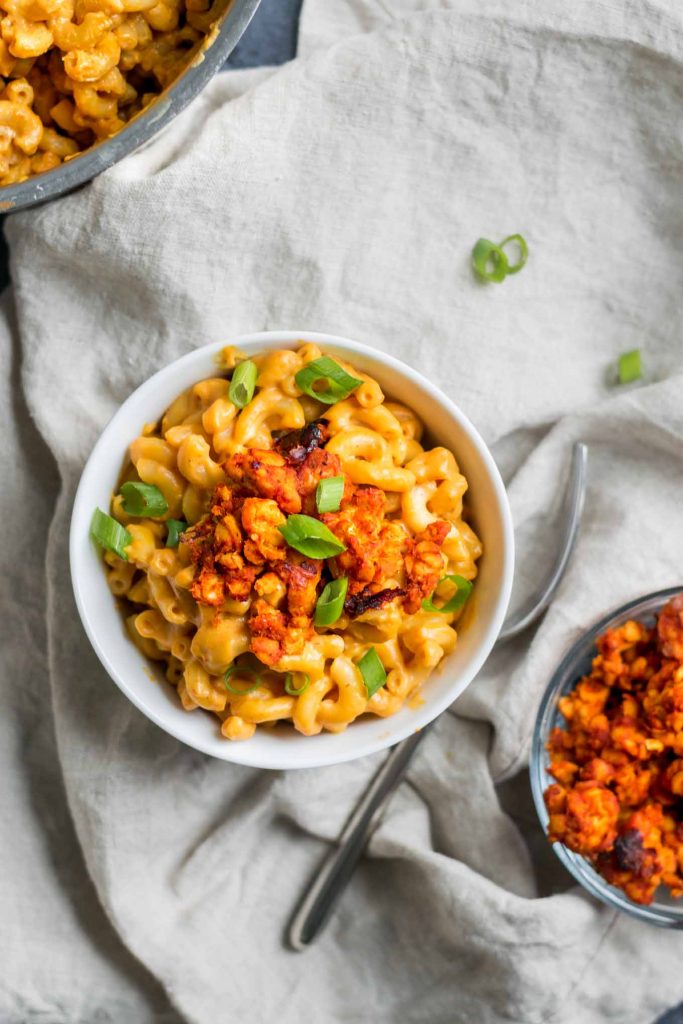 Vegan Chipotle Mac and Cheese with Spicy Tempeh Crumbles • The Curious
